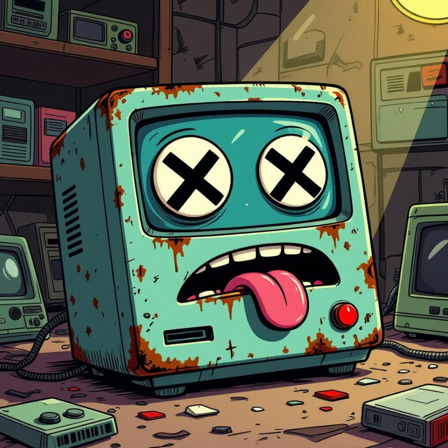 Dead PC with tongue out